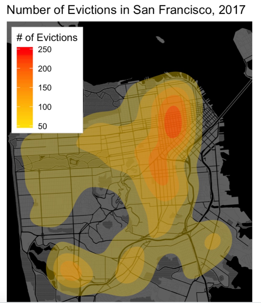 Heatmap of eviction notices filed across San Francisco