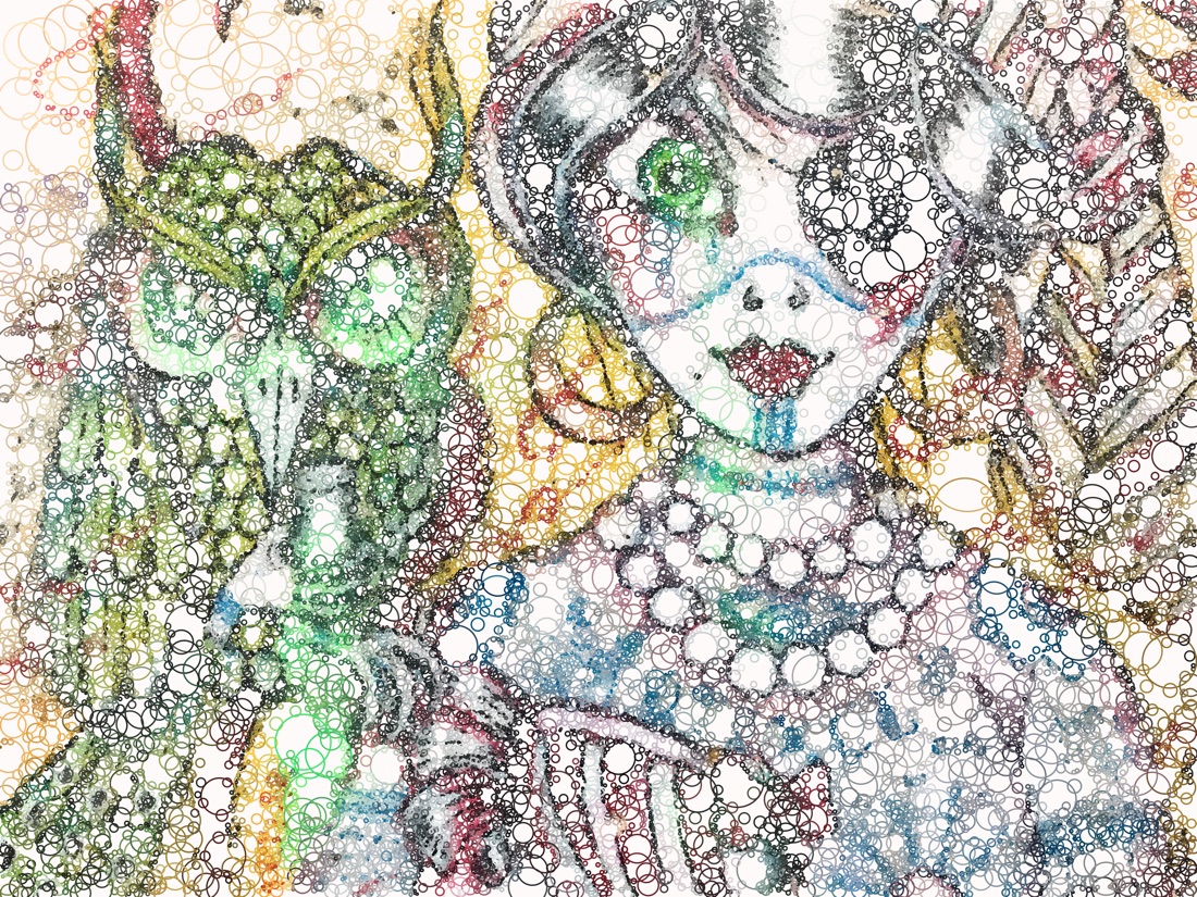 A girl and an owl, rendered as interlocking circles by Triangulate